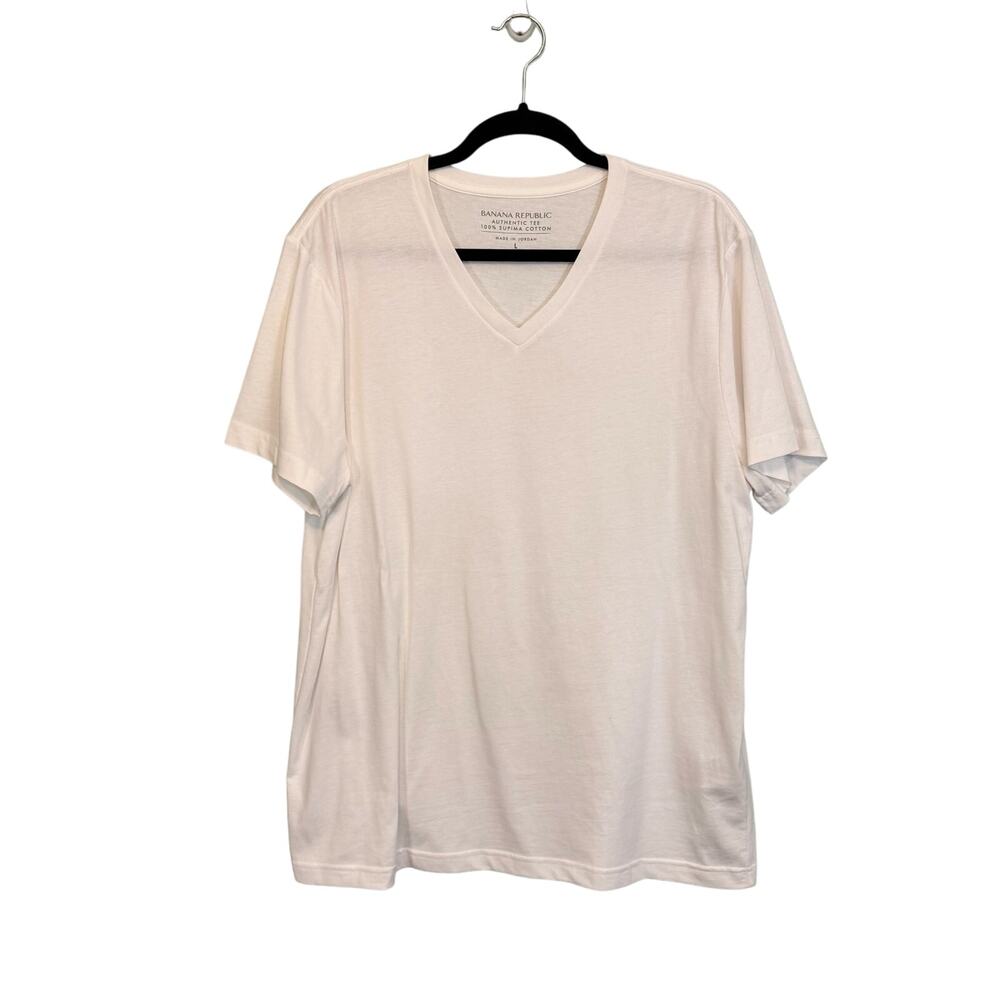 Banana Republic T-Shirt Mens Large White V-Neck Supima Cotton Short Sleeve